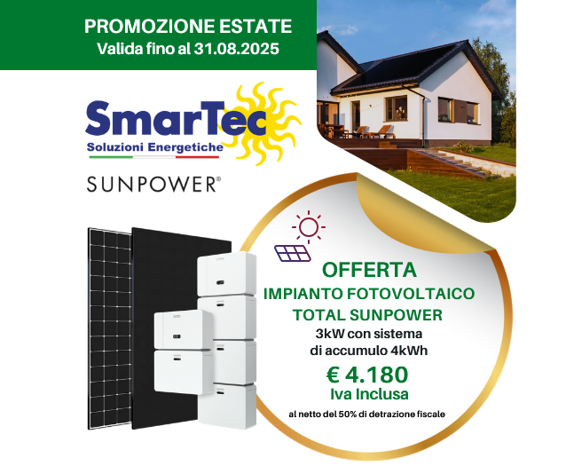 offerta fotovoltaico Sunpower 3 kw con batteria chiavi in mano Torino asti cuneo biella novara milano varese